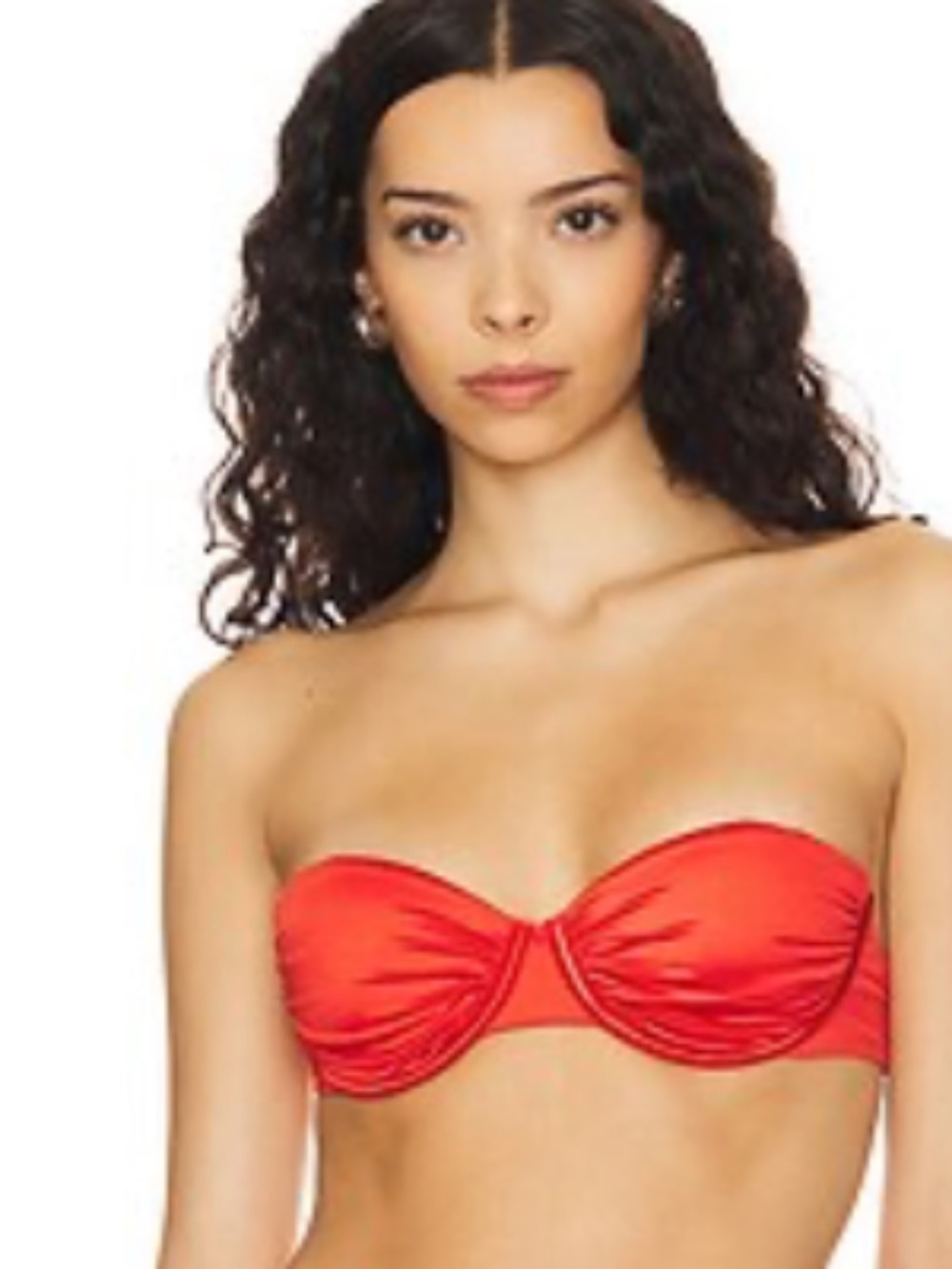 weworewhat red ruched bandeau bikini top - size small - BNWT